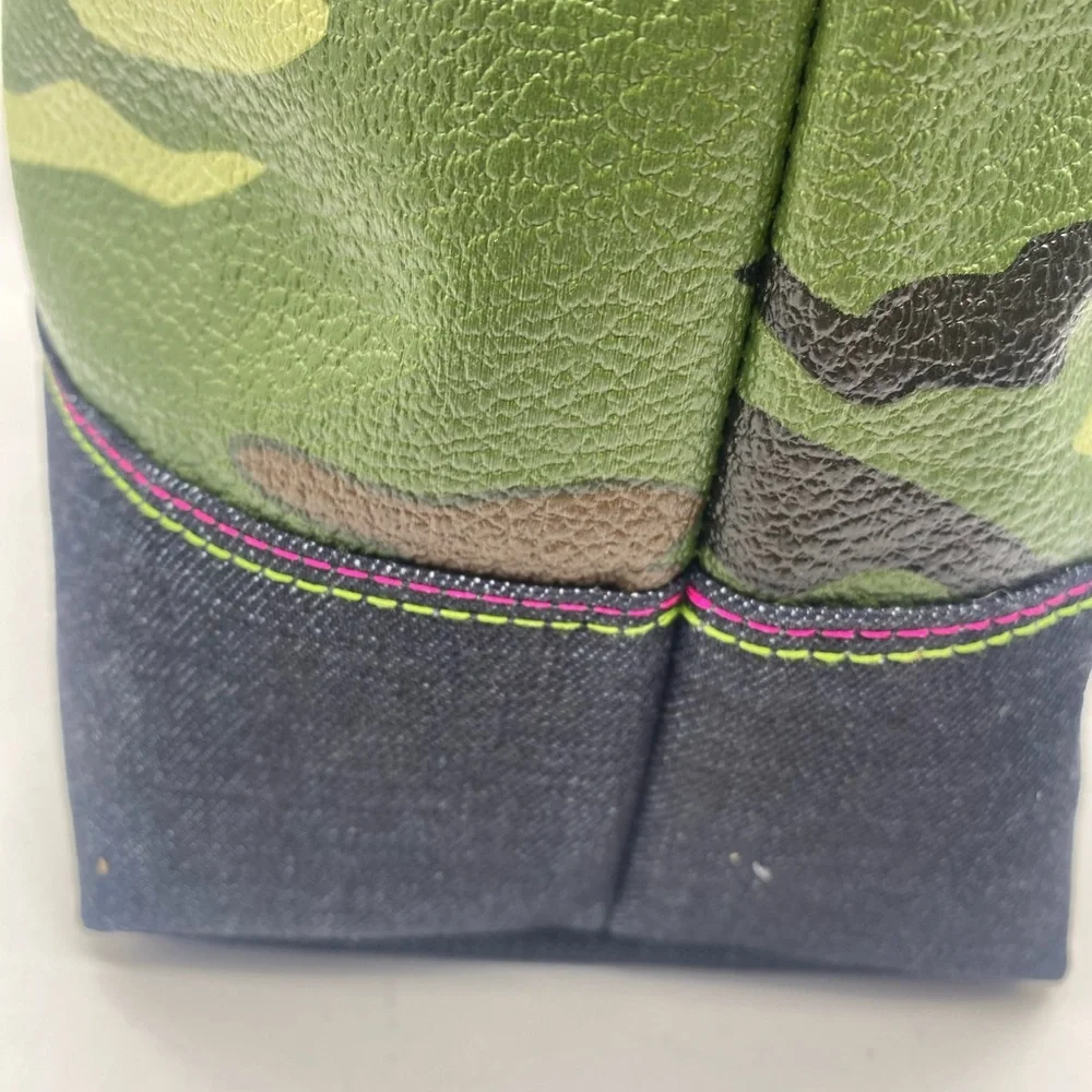 HANDMADE Unisex Camouflage Vegan Leather/ Denim Tote Bag.OS